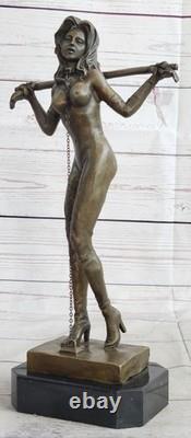 Signed Preiss Special Patina Girl in Bondage Bronze Sculpture Marble Statue