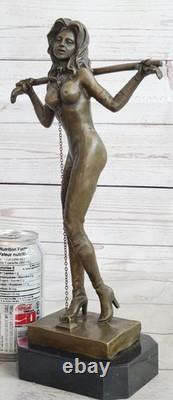 Signed Preiss Special Patina Girl in Bondage Bronze Sculpture Marble Statue