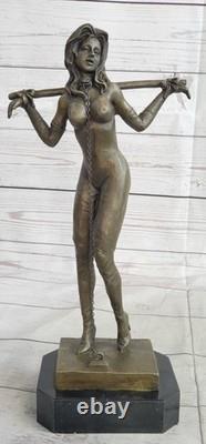 Signed Preiss Special Patina Girl in Bondage Bronze Sculpture Marble Statue
