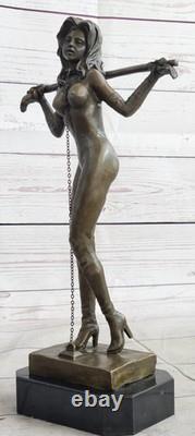 Signed Preiss Special Patina Girl in Bondage Bronze Sculpture Marble Statue