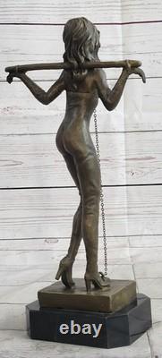 Signed Preiss Special Patina Girl in Bondage Bronze Sculpture Marble Statue