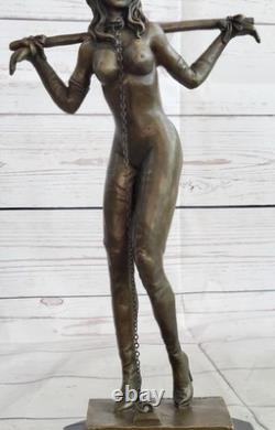 Signed Preiss Special Patina Girl in Bondage Bronze Sculpture Marble Statue