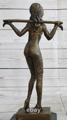 Signed Preiss Special Patina Girl in Bondage Bronze Sculpture Marble Statue