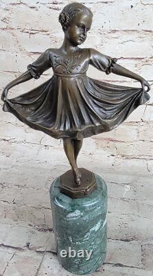 Signed Preiss Young Girl Ballerina Bronze and Black Marble Sculpture Statue Figurine