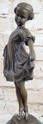 Signed Preiss Young Girl Ballerina Bronze and Black Marble Sculpture Statue Figurine