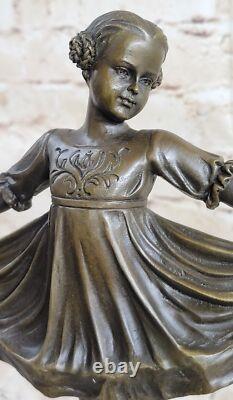 Signed Preiss Young Girl Ballerina Bronze and Black Marble Sculpture Statue Figurine