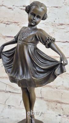 Signed Preiss Young Girl Ballerina Bronze and Black Marble Sculpture Statue Figurine