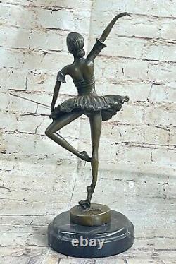 Signed Pure Bronze Ballerina Statue Figure Marble Base Sculpture Milo