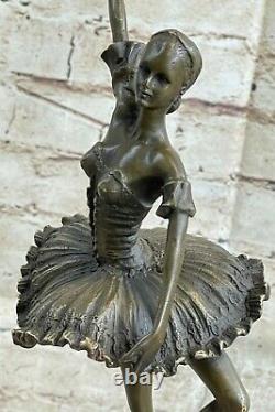 Signed Pure Bronze Ballerina Statue Figure Marble Base Sculpture Milo