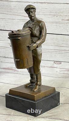 Signed Pure Bronze Marble Figurine Miner Worker Man Art Deco