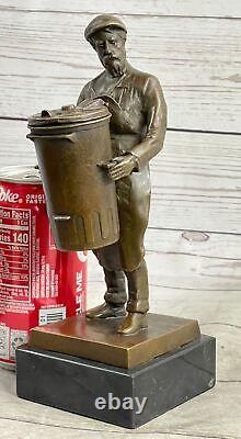 Signed Pure Bronze Marble Figurine Miner Worker Man Art Deco