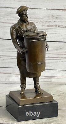 Signed Pure Bronze Marble Figurine Miner Worker Man Art Deco