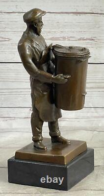 Signed Pure Bronze Marble Figurine Miner Worker Man Art Deco