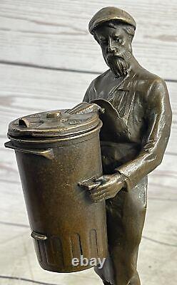 Signed Pure Bronze Marble Figurine Miner Worker Man Art Deco