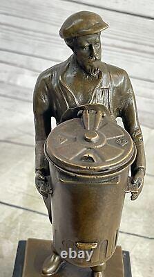 Signed Pure Bronze Marble Figurine Miner Worker Man Art Deco