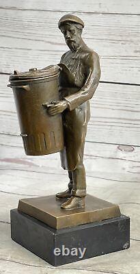 Signed Pure Bronze Marble Figurine Miner Worker Man Art Deco Sculpture