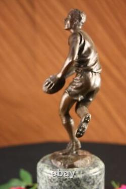 Signed Pure Bronze on Marble NFL Rugby Athlete Figurine Sculpture Decor