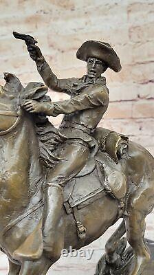 Signed Remington Cowboy Charging Bronze Sculpture Statue Marble Base Art Figurine