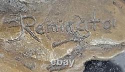 Signed Remington Cowboy Charging Bronze Sculpture Statue Marble Base Art Figurine