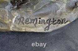 Signed Remington: Indian, Man, Horse, and Buffalo Bronze Sculpture Marble Art