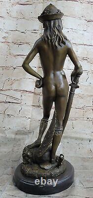 Signed Restitution of Donatello's David Male Marble Sculpture Figurine