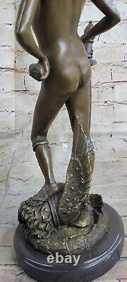 Signed Restitution of Donatello's David: Male Nude Marble Erotic Figurine Sculpture