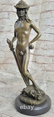 Signed Restoration of Donatello's Nude Male David Marble Erotic Figurine Sculpture