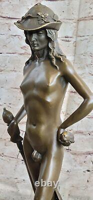 Signed Restoration of Donatello's Nude Male David Marble Erotic Figurine Sculpture