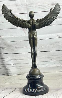 Signed Rising Day Male Chair Sensual Bronze Marble Figurine Statue