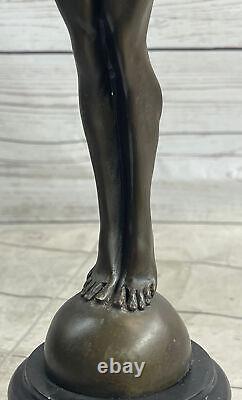 Signed Rising Day Male Chair Sensual Bronze Marble Figurine Statue