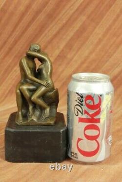 Signed Rodin Bisou Romance Lovers Bronze Marble Sculpture Figurine House