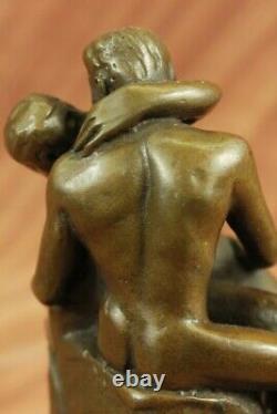 Signed Rodin Bisou Romance Lovers Bronze Marble Sculpture Figurine House