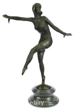 Signed Russian Dancer Art Deco Bronze Sculpture Marble Base Statue