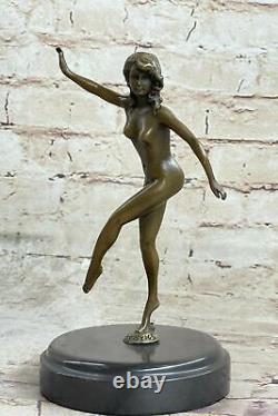 Signed Russian Dancer Art Deco Bronze Sculpture Marble Base Statue Figurine
