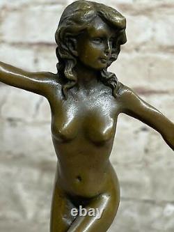 Signed Russian Dancer Art Deco Bronze Sculpture Marble Base Statue Figurine