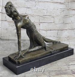 Signed Russian Dancer, Art Deco Dancer Bronze Sculpture, Marble Base Statue