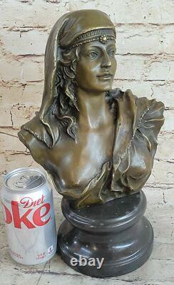 Signed Sensual Nude Woman Bronze and Marble Art Sculpture Statue
