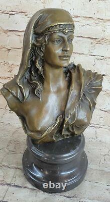 Signed Sensual Nude Woman Bronze and Marble Art Sculpture Statue