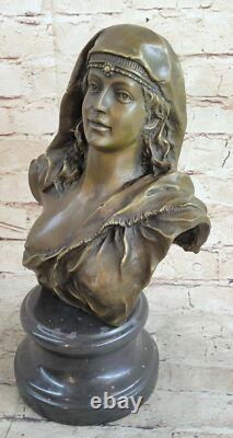 Signed Sensual Nude Woman Bronze and Marble Art Sculpture Statue