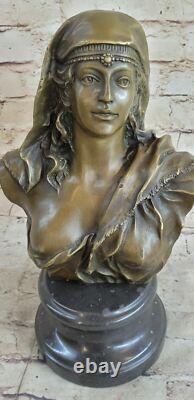 Signed Sensual Nude Woman Bronze and Marble Art Sculpture Statue