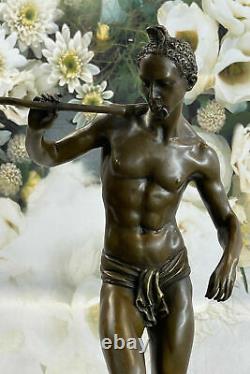 Signed Serpent Charmer By Bourgeois Bronze Sculpture Marble Basework