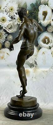 Signed Serpent Charmer By Bourgeois Bronze Sculpture Marble Basework