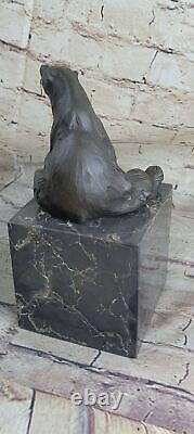 Signed Sitting Polar Bear Bronze Bookend Book End Marble Decoration Sculpture