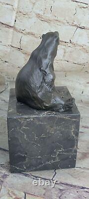 Signed Sitting Polar Bear Bronze Bookend Book End Marble Decoration Sculpture