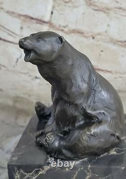 Signed Sitting Polar Bear Bronze Bookend Book End Marble Decoration Sculpture