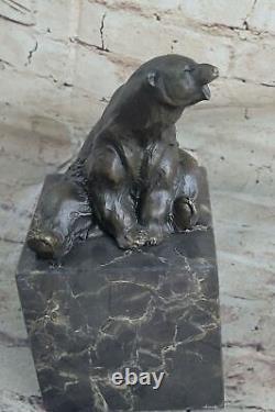 Signed Sitting Polar Bear Bronze Bookend Book End Marble Decoration Sculpture