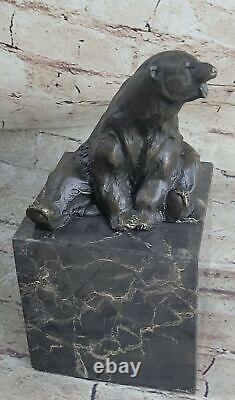 Signed Sitting Polar Bear Bronze Bookend Book End Marble Sculpture