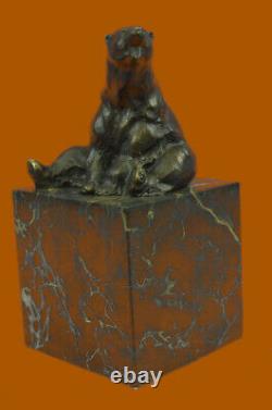 Signed Sitting Polar Bear Bronze Bookends Book End Deco Marble Sculpture