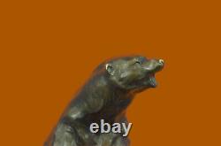 Signed Sitting Polar Bear Bronze Bookends Book End Deco Marble Sculpture