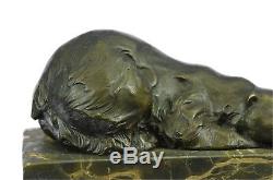Signed Slepping Polar Bear Bronze Book End Deco Marble Statue